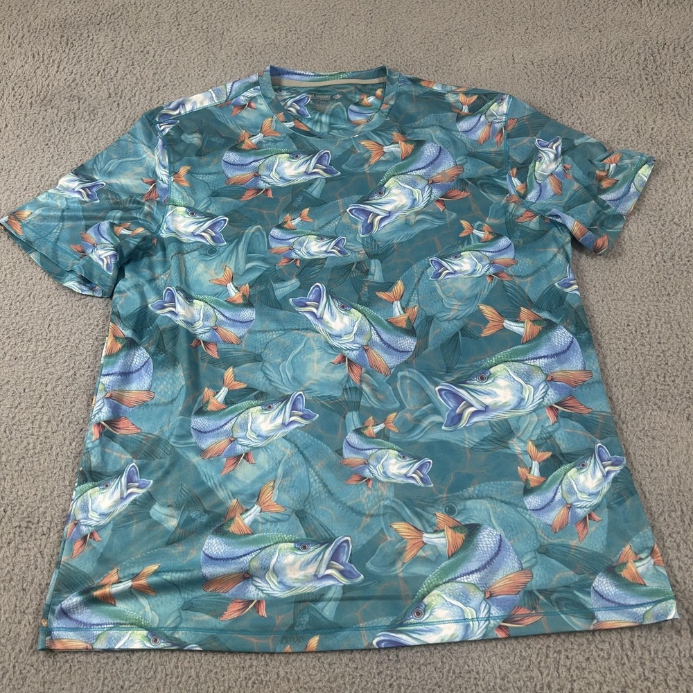 Reel Legends Shirt Mens Large Blue REEL-TEC Fishing Bass Fish‎ Graphic Print